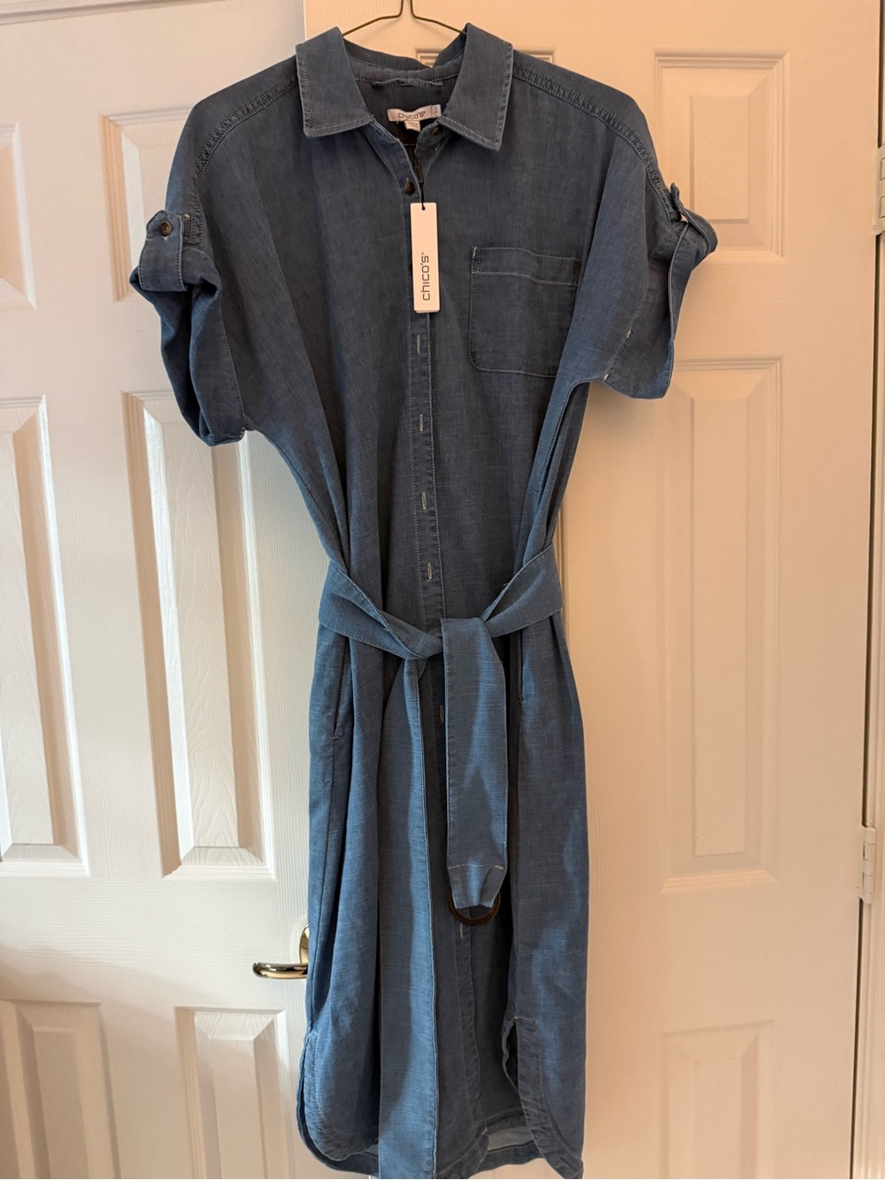 Chico's Blue Denim Shirt Dress with Tie Belt-BRAND NEW